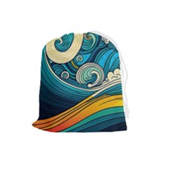Waves Wave Ocean Sea Abstract Whimsical Abstract Art Drawstring Pouch (large) by Cowasu