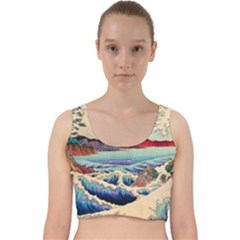 Wave Japanese Mount Fuji Woodblock Print Ocean Velvet Racer Back Crop Top by Cowasu