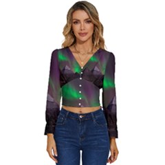 Fantasy Pyramid Mystic Space Aurora Long Sleeve V-neck Top by Cowasu