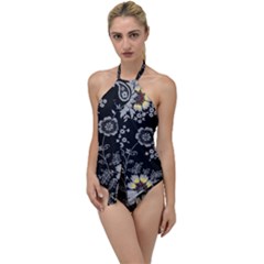 White And Yellow Floral And Paisley Illustration Background Go With The Flow One Piece Swimsuit by Cowasu