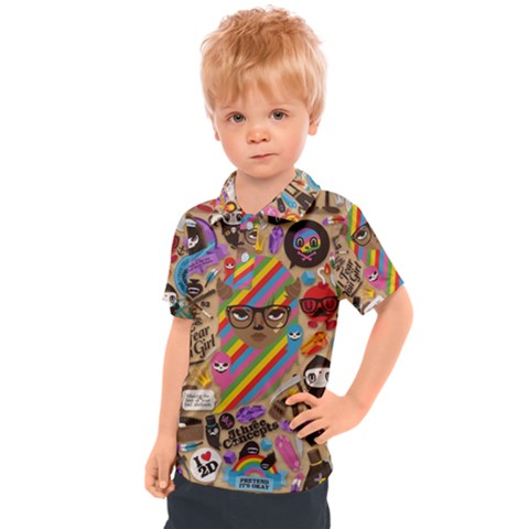 Multicolored Doodle Art Wallpaper Kids  Polo Tee by Cowasu