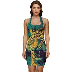 Tiger Sleeveless Wide Square Neckline Ruched Bodycon Dress by danenraven