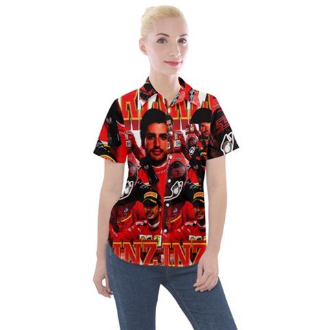 Carlos Sainz Women s Short Sleeve Pocket Shirt by Boster123