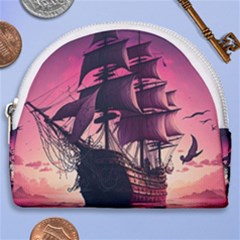 Ship Pirate Adventure Landscape Ocean Sun Heaven Horseshoe Style Canvas Pouch by Ndabl3x