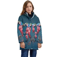 Birds Parrots Love Ornithology Species Fauna Kids  Hooded Longline Puffer Jacket by Ndabl3x