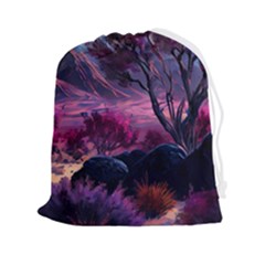 Landscape Painting Purple Tree Drawstring Pouch (2xl) by Ndabl3x