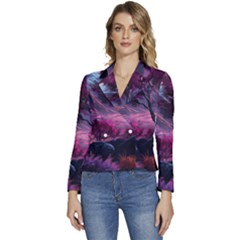 Landscape Painting Purple Tree Women s Long Sleeve Revers Collar Cropped Jacket by Ndabl3x