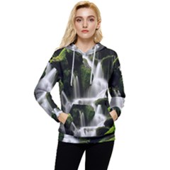 Waterfall Moss Korea Mountain Valley Green Forest Women s Lightweight Drawstring Hoodie by Ndabl3x