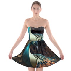 Peacock Bird Feathers Plumage Colorful Texture Abstract Strapless Bra Top Dress by Wav3s