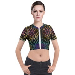 Circuit Hexagonal Geometric Pattern Background Pattern Short Sleeve Cropped Jacket by Wav3s