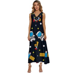 Seamless-adventure-space-vector-pattern-background V-neck Sleeveless Loose Fit Overalls by Wav3s