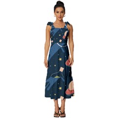 Seamless-pattern-with-funny-aliens-cat-galaxy Tie-strap Tiered Midi Chiffon Dress by Wav3s