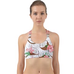 Seamless Pattern Coconut Piece Palm Leaves With Pink Hibiscus Back Web Sports Bra by Vaneshart