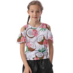 Seamless Pattern Coconut Piece Palm Leaves With Pink Hibiscus Kids  Butterfly Cutout Tee by Vaneshart