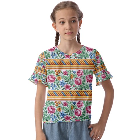 Flower Fabric Design Kids  Cuff Sleeve Scrunch Bottom Tee by Vaneshop