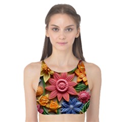 Flower Bloom Embossed Pattern Tank Bikini Top by Vaneshop