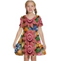 Flower Bloom Embossed Pattern Kids  Short Sleeve Tiered Mini Dress View1