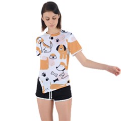 Seamless Pattern Of Cute Dog Puppy Cartoon Funny And Happy Asymmetrical Short Sleeve Sports Tee by Wav3s