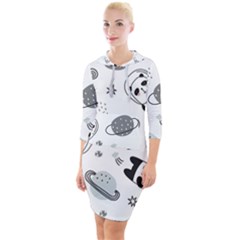Panda Floating In Space And Star Quarter Sleeve Hood Bodycon Dress by Wav3s