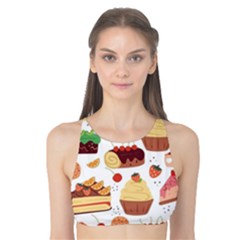 Seamless Pattern Hand Drawing Cartoon Dessert And Cake Tank Bikini Top by Wav3s