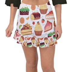 Seamless Pattern Hand Drawing Cartoon Dessert And Cake Fishtail Mini Chiffon Skirt by Wav3s