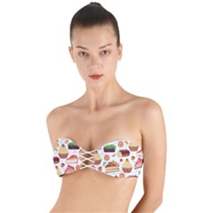 Seamless Pattern Hand Drawing Cartoon Dessert And Cake Twist Bandeau Bikini Top by Wav3s