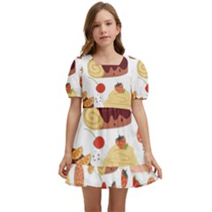 Seamless Pattern Hand Drawing Cartoon Dessert And Cake Kids  Short Sleeve Dolly Dress by Wav3s