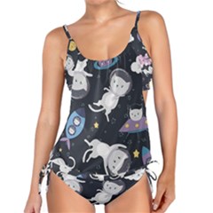 Space Cat Illustration Pattern Astronaut Tankini Set by Wav3s