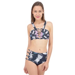Space Cat Illustration Pattern Astronaut Cage Up Bikini Set by Wav3s