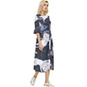 Space Cat Illustration Pattern Astronaut Double Cuff Midi Dress View3