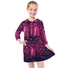 Peacock Pink Black Feather Abstract Kids  Quarter Sleeve Shirt Dress by Wav3s