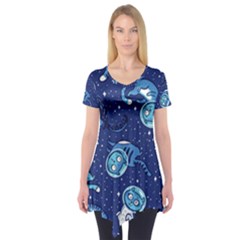 Cat Spacesuit Space Suit Astronaut Pattern Short Sleeve Tunic  by Wav3s