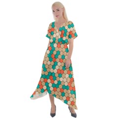 Multicolored Honeycomb Colorful Abstract Geometry Cross Front Sharkbite Hem Maxi Dress by Vaneshop
