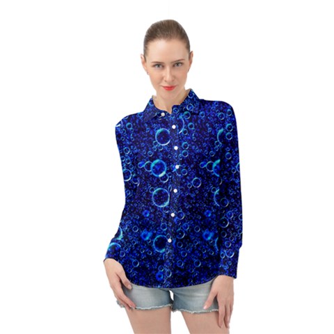 Blue Bubbles Abstract Long Sleeve Chiffon Shirt by Vaneshop