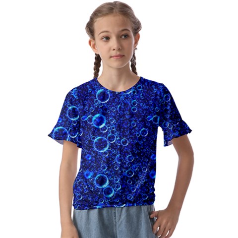 Blue Bubbles Abstract Kids  Cuff Sleeve Scrunch Bottom Tee by Vaneshop