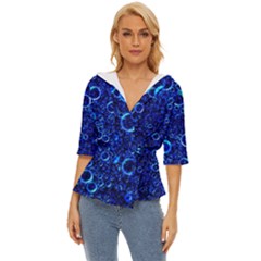 Blue Bubbles Abstract Lightweight Drawstring Hooded Top by Vaneshop