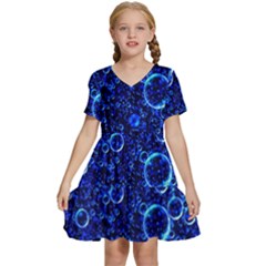 Blue Bubbles Abstract Kids  Short Sleeve Tiered Mini Dress by Vaneshop