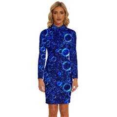 Blue Bubbles Abstract Long Sleeve Shirt Collar Bodycon Dress by Vaneshop