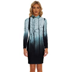 Tree Night Dark Forest Long Sleeve Shirt Collar Bodycon Dress by Vaneshop