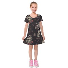 Vintage Tattoos Nautical Kids  Short Sleeve Velvet Dress by Vaneshop