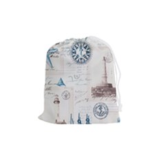 Nautical Lighthouse Vintage Postcard French Writing Drawstring Pouch (medium) by Vaneshop