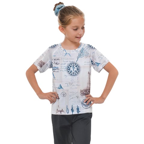Nautical Lighthouse Vintage Postcard French Writing Kids  Mesh Piece Tee by Vaneshop