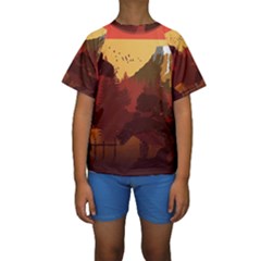 Japan Art Illustration Kids  Short Sleeve Swimwear by Grandong