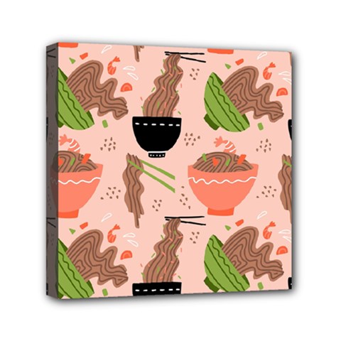 Doodle Yakisoba Seamless Pattern Background Cartoon Japanese Street Food Mini Canvas 6  X 6  (stretched) by Grandong