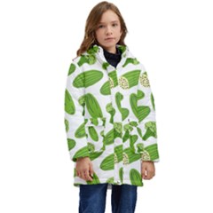 Vegetable Pattern With Composition Broccoli Kids  Hooded Longline Puffer Jacket by Grandong