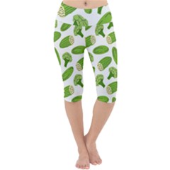 Vegetable Pattern With Composition Broccoli Lightweight Velour Cropped Yoga Leggings by Grandong