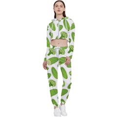 Vegetable Pattern With Composition Broccoli Cropped Zip Up Lounge Set by Grandong
