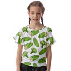 Vegetable Pattern With Composition Broccoli Kids  Cut Out Flutter Sleeves by Grandong