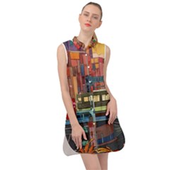 The City Style Bus Fantasy Architecture Art Sleeveless Shirt Dress by Grandong