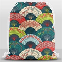 Japanese Fans Bright Pattern Drawstring Bag (large) by Cowasu